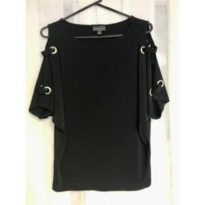 Bold Elements Black Cold Shoulder Grommet Strap Top Womens Medium Cut To Curve